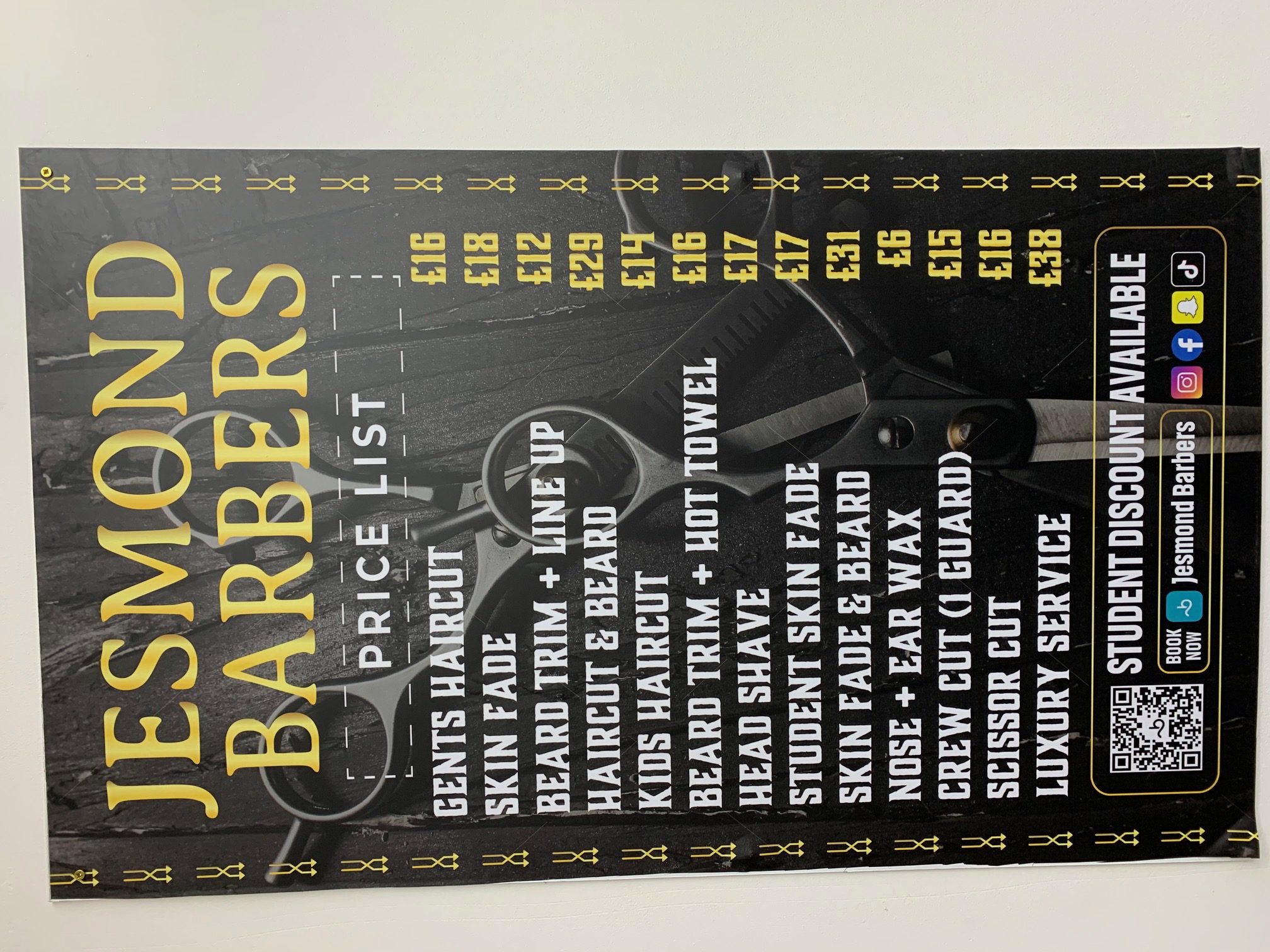 Jesmond Barbers price list